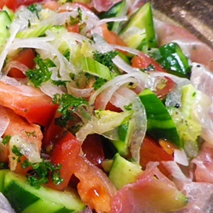 生ハムトマトセロリのレモンドレッシングあえ レシピ 作り方 By Leopoo 楽天レシピ 生ハムトマトセロリのレモンドレッシングあえ レシピ 作り方 By Leopoo 楽天レシピ